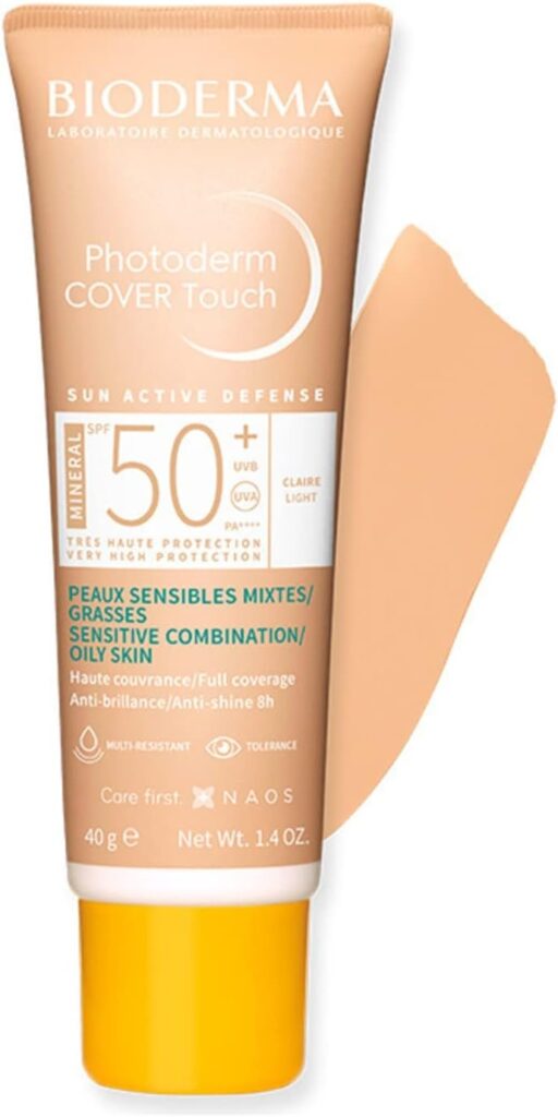 BIODERMA Photoderm Cover Touch FPS 50+ Cor Clara - Protetor Solar Mineral para Pele Oleosa com Cobertura Total 40ml
