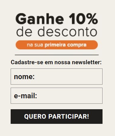 Cadastre e ganhe 10% de desconto na 1° compra na Chico Rei