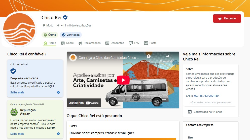 Chico Rei possui ótima reputação no Reclame Aqui.