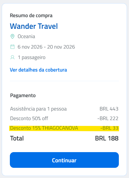 Seguro viagem Oceania cupom de desconto THIAGOCANOVA - Assist 365
