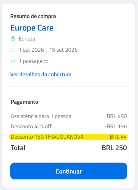 Seguro viagem Europa cupom de desconto THIAGOCANOVA - Assist 365
