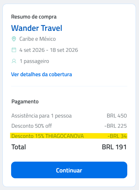 Desconto exclusivo no seguro viagem com 15% off com cupom THIAGOCANOVA