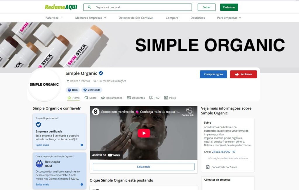 Simple Organic com boa reputação. 