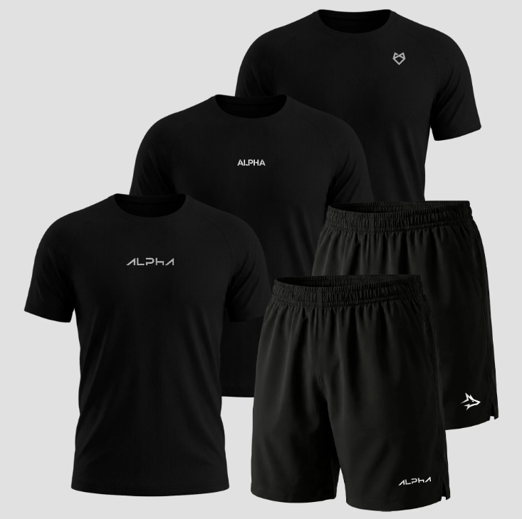 Kit 3 Camisetas Dry Fit Preto + 2 Bermudas Pretas com desconto usando o cupom ALPTHIAGOCANOVA