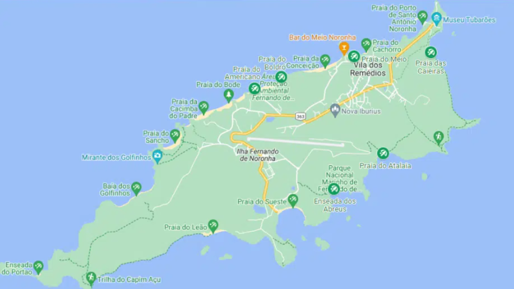 Fernando de Noronha está situada no Oceano Atlântico com 21 ilhas, rochedos e ilhotas
