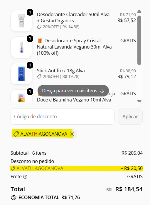 Alva Personal Care cupom de desconto extra