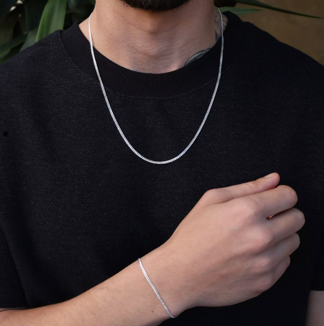 Kit Masculino Corrente e Pulseira Grumet 2 mm de Prata