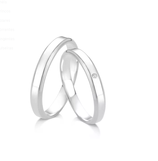 Par de Alianças Chanfradas 3 mm (Lisa e c/ Cristal) - Prata 925