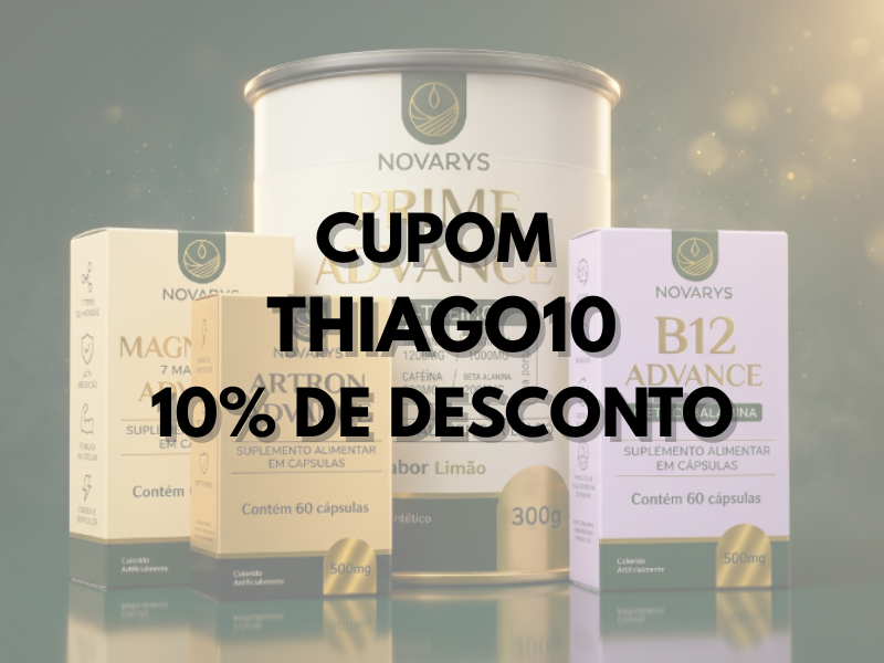 Cupom de desconto Novarys THIAGO10 com 10% de desconto na compra de qualquer produto do site