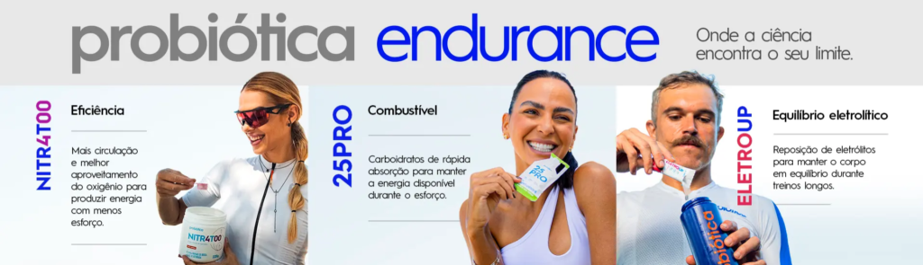 Imagem com pessoas segurando os produtos da Probiótica Endurance. Legenda da imagem informa o cupom PRO10THIAGOCANOVA para comprar com 10% de desconto.