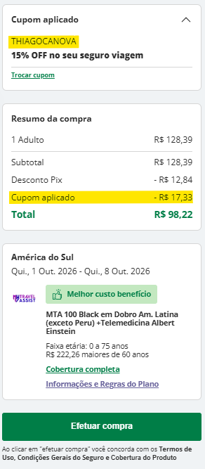 Aproveite um desconto exclusivo e garanta seu seguro viagem com 15% acumulativo com as promoções do site Seguros Promo.